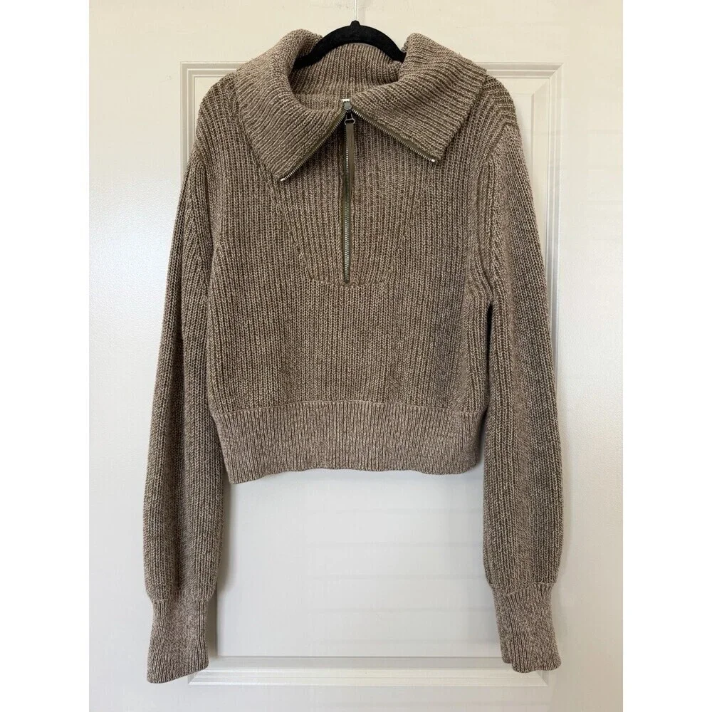 Varley Mentone Half Zip Sweater in Dark Olive Speckle Size Small